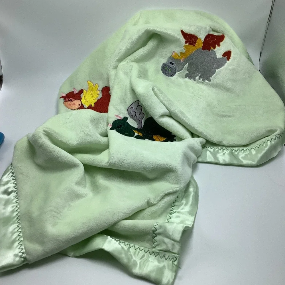 Carter's Dragon Baby Blanket Satin Trim‎ Plush Security Green Lovey Retired